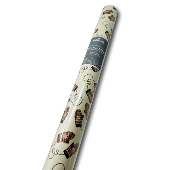 Hallmark Wrapping Paper Christmas Winter Mittens White 40 sq ft Roll Holiday Gif - Picture 2 of 2